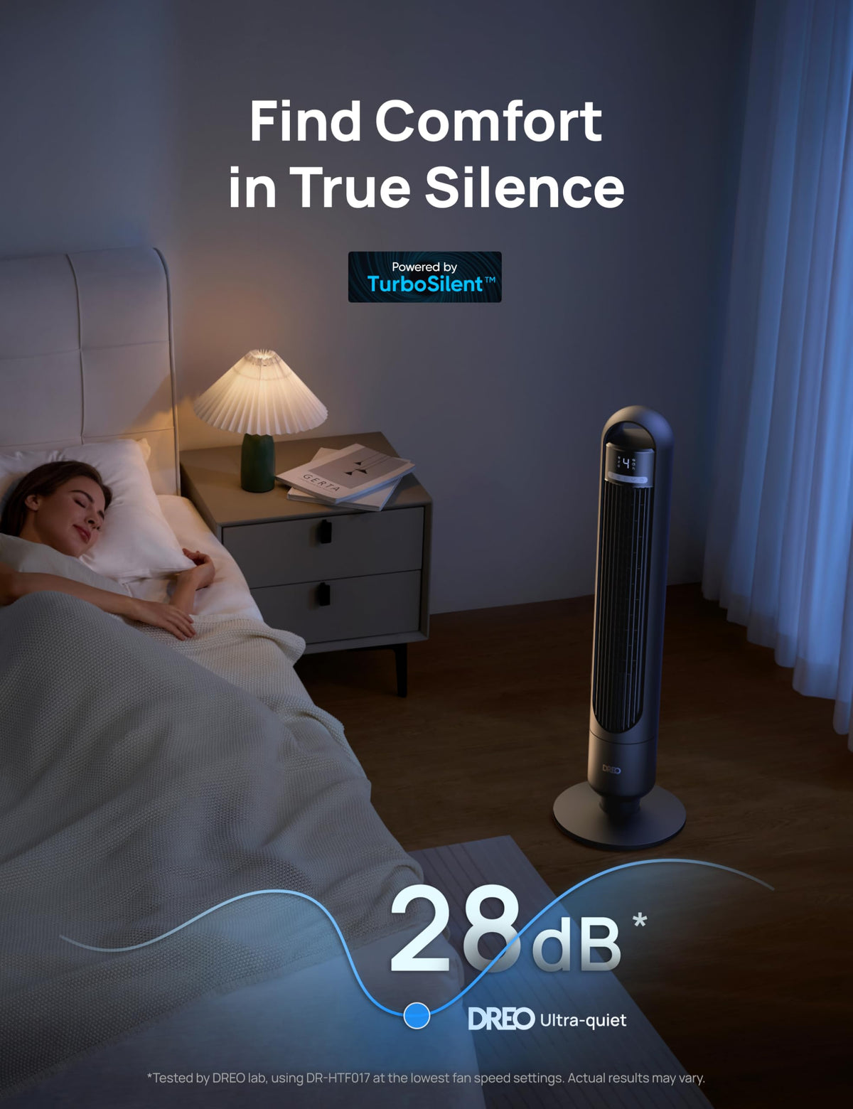DREO Tower Fan for Bedroom, 90° Oscillating Standing Fans for Room with 4 Speeds, 3 Modes, 28dB Quiet for Sleep, 26ft/s Velocity, 8H Timer, Remote, Living Room, Office, Home, Black