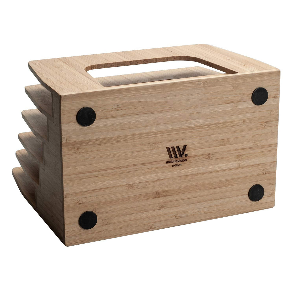 MobileVision Bamboo Desktop Inclined File Folder Organizer and Paper Tray, Upright Sections, Step Sorter, 5 Slots