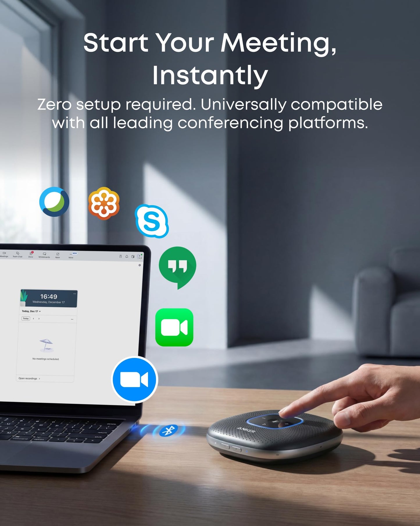 Anker PowerConf Speakerphone, Zoom Certified Conference Speaker with 6 Mics, 360° Enhanced Voice Pickup, 24H Call Time, Bluetooth 5.3, USB C, Compatible with Leading Platforms for Personal Workspaces