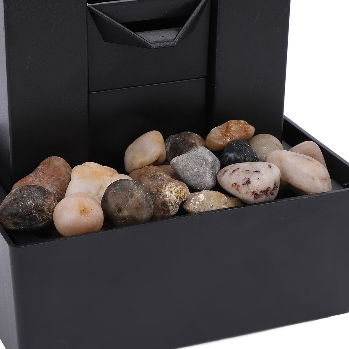 Buachois Tabletop Water Fountain,Small Plastic Indoor Fountain,USB Rechargeable Waterfall Fountain with LED Light,Gurgling Water and Polished Pebble for Feng Shui Effect