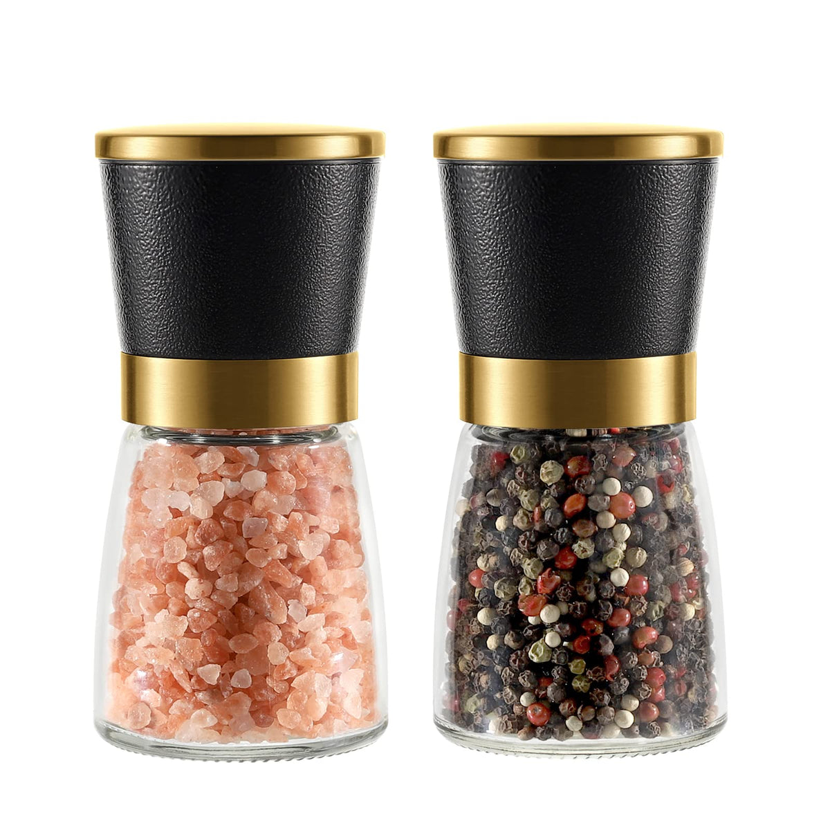 VEVOK CHEF Gold Salt and Pepper Grinder Set Stainless steel Salt and Pepper Mill Set Ceramic Adjustable Coarseness Spice Grinder Refillable Sea Salt Shaker Home Kitchen Decor
