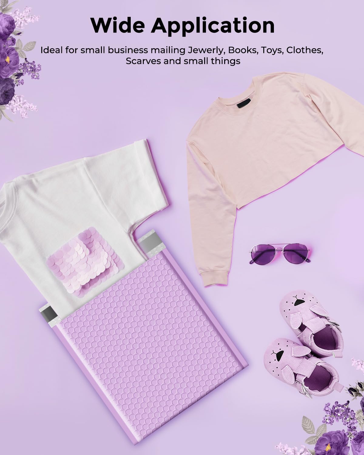 Metronic Bubble Mailers 8.5 x 12 Inch 40 Pack Light Purple Usable Size 8.5x11 Bubble Mailer Waterproof Padded Envelopes for Packaging, Mailing, Shipping, Lavender Bulk