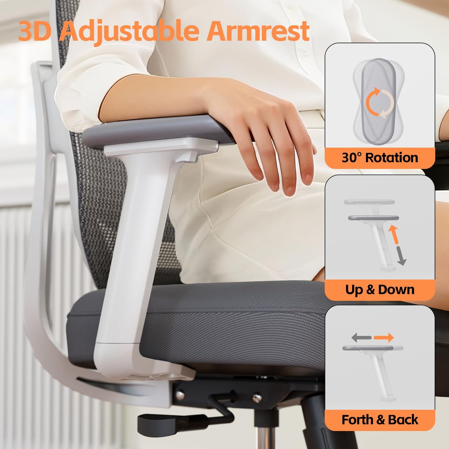 QuelSoft Ergonomic Office Chair, Home Office Desk Chairs, 3D Lumbar Support High Back Desk Chair, Comfortable Computer & Gaming Chair for Office & Home - Silver