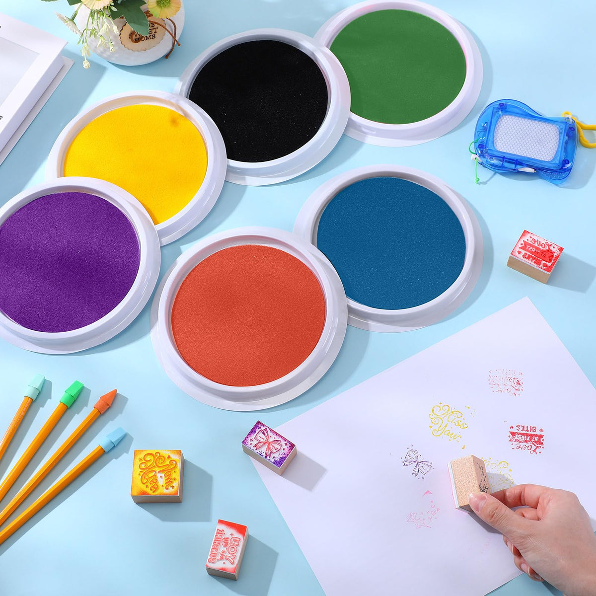 Jetec 12 Pack 7 Inch Large Washable Ink Pad Set, Handprint Footprint Ink Pad, Non-Toxic Washable Stamps Pads for DIY Crafts, Card Making, Scrapbooking, Family Art Projects (12 Colors)