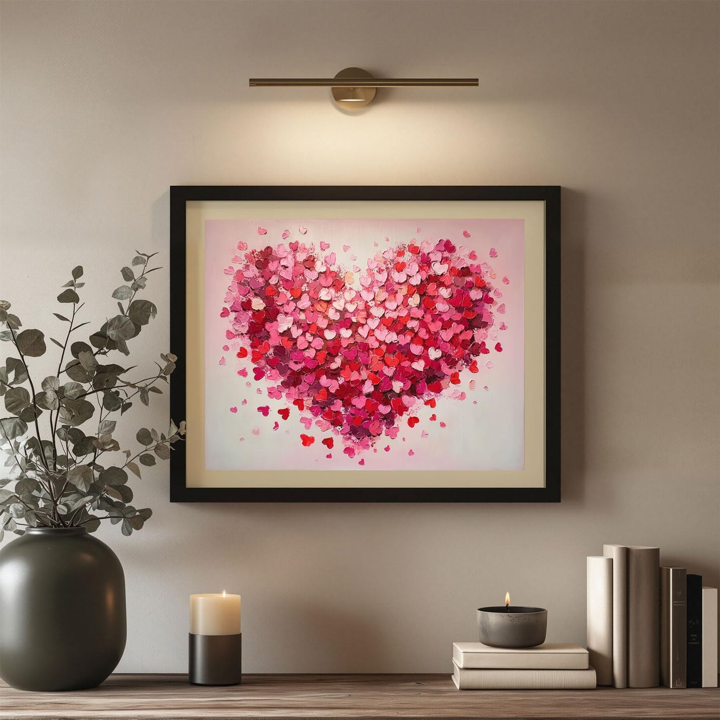 Heart Wall Art Print Unframed, Abstract Pink Heart Painting Poster for Romantic Home Decor, Valentine Gift for Her, Bedroom Living Room Office Artwork, Protected in Clear Sleeve (11X14 Inch-Unframed)