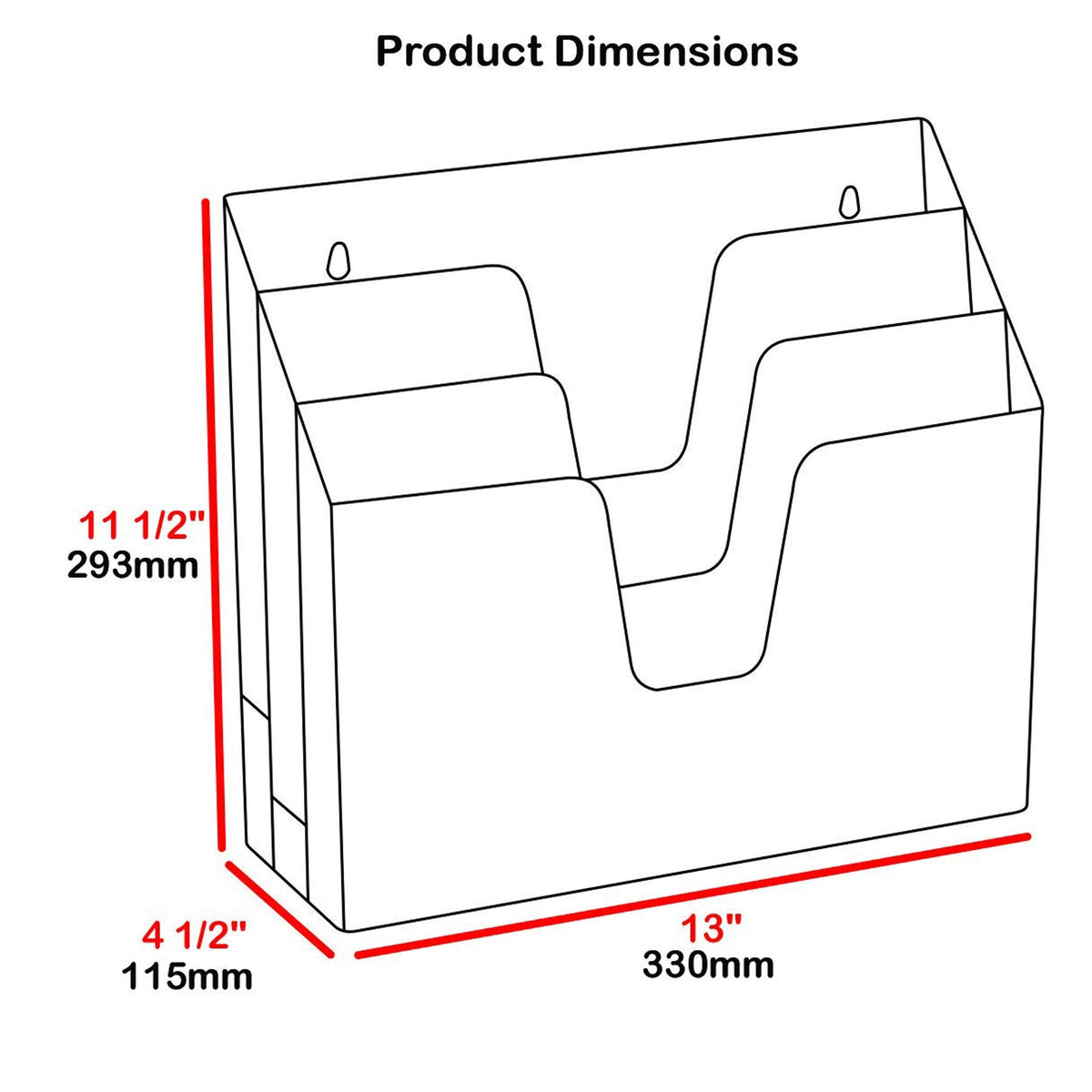 Acrimet Horizontal Triple File Folder Holder Organizer, Open Top Desktop Document Sorter for Letter Size Papers & Folders, Plastic (Black)