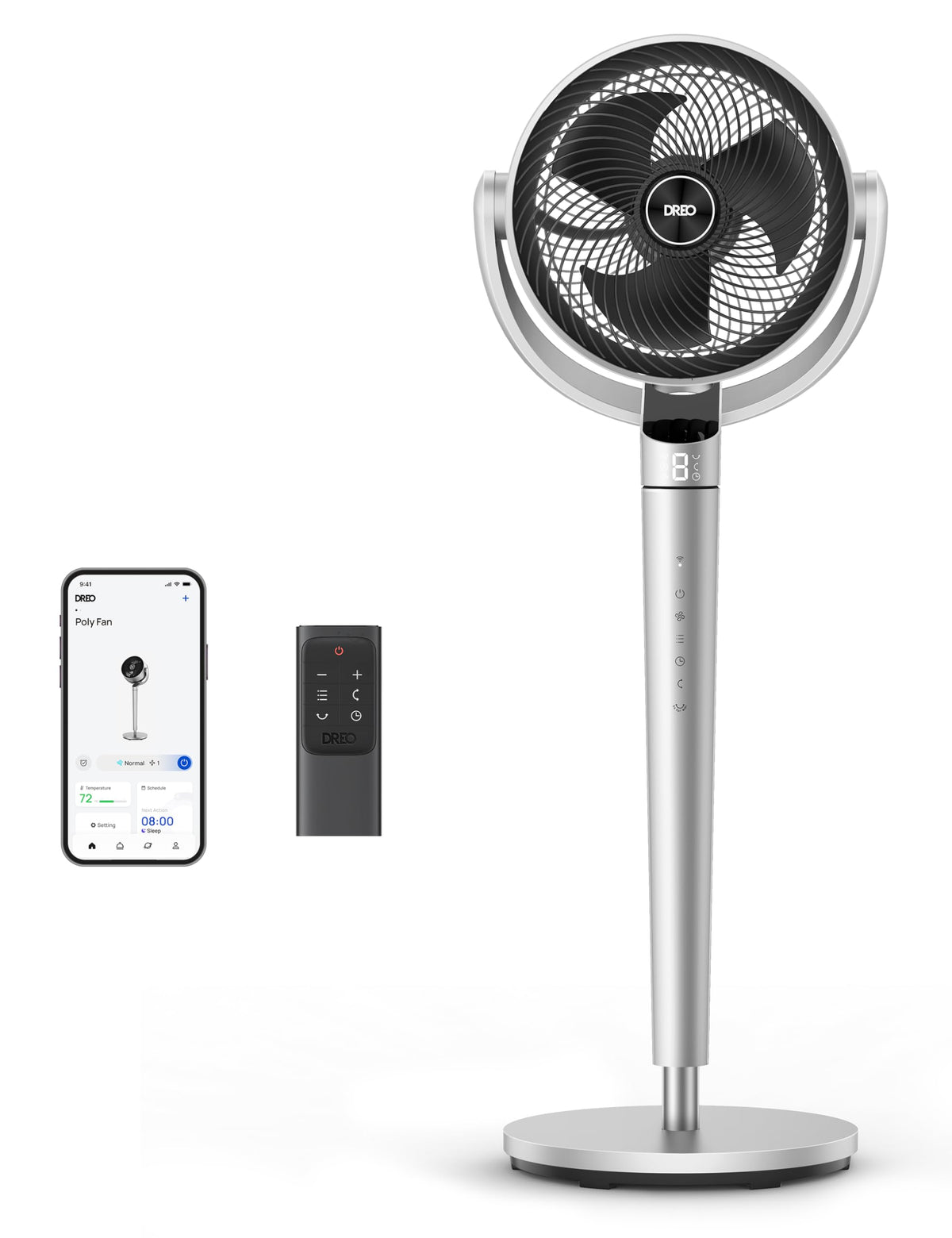 Dreo Smart Fan for Bedroom, 110ft Pedestal Fan with DC Motor, 150°+120° Omni-Directional Oscillation, Quiet Floor Fan with Smart Control, 9 Speeds, 6 Modes, 43'' Inches, 12H Timer, Wi-Fi/Voice/Alexa