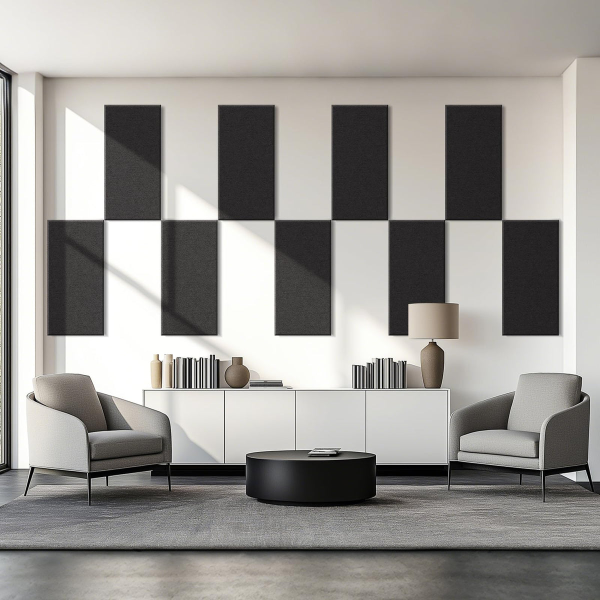 Laapee 4 PCS Acoustic Wall Panels, 23.6" x 11.8" Fiberglass Sound Absorbing Wall Panels with Easy Install & Class A Fire Rating, for Studio/Office/Home Theater & Gaming Rooms (Black)