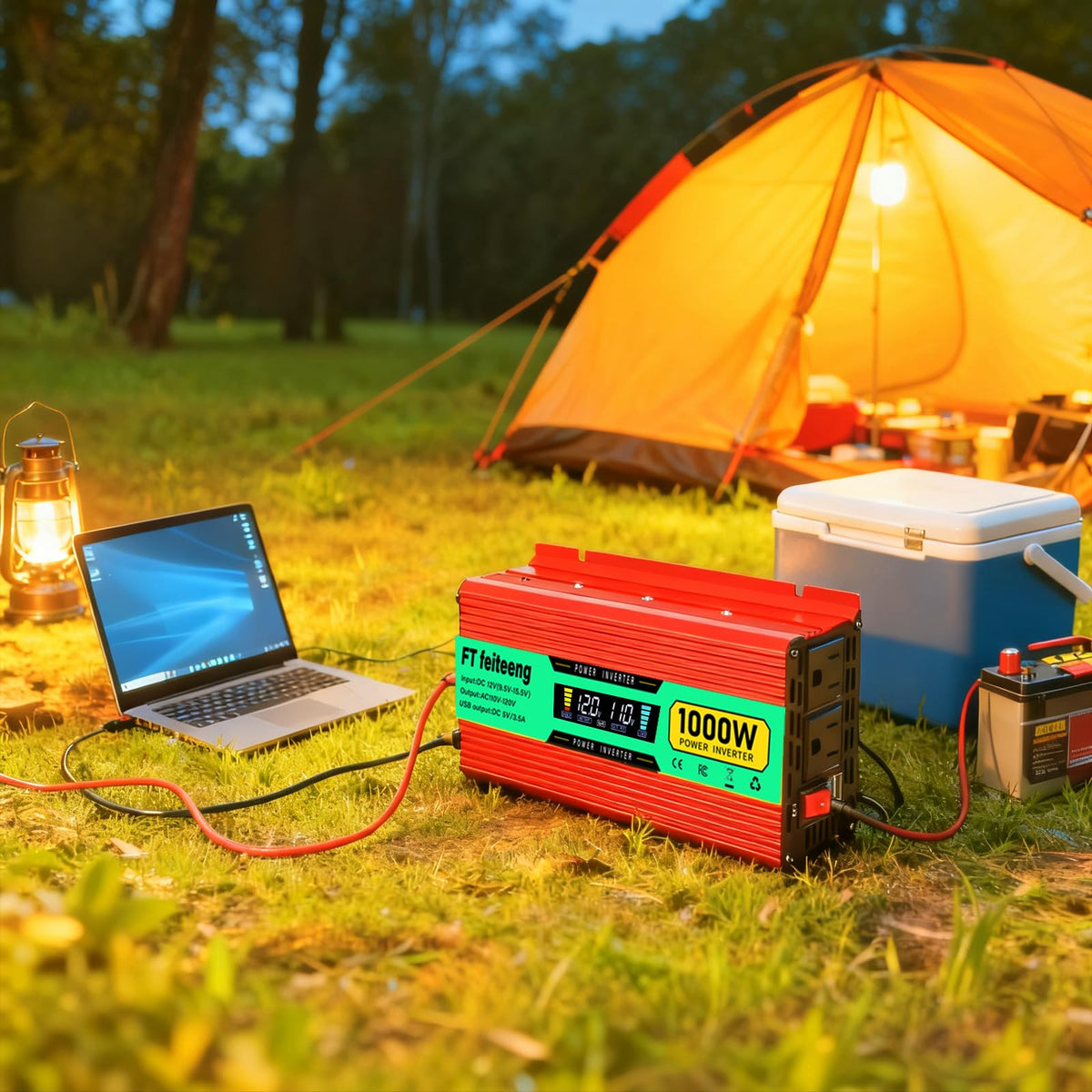 1000 Watt Power Inverter, Car Inverter 12V to 120V with 2 AC Outlets, 2 USB Ports, Cooling Fan, Cables and LED Screen for Vehicles, Home Use and Outdoor Camping