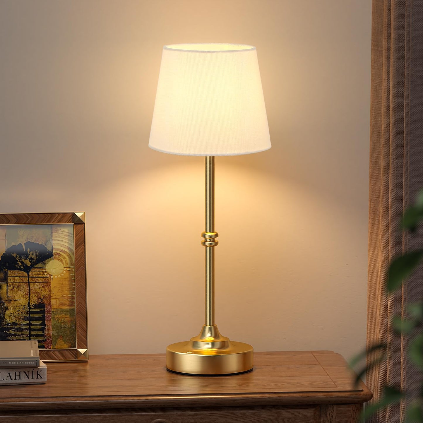 Kakanuo Rechargeable Cordless Table Lamp Gold - 1 Pack Brass 4000mAh Battery Operated Lamp, 3000K Warm Light, Touch Control Stepless Dimming, for Bedside, Dining Table, Home Decor