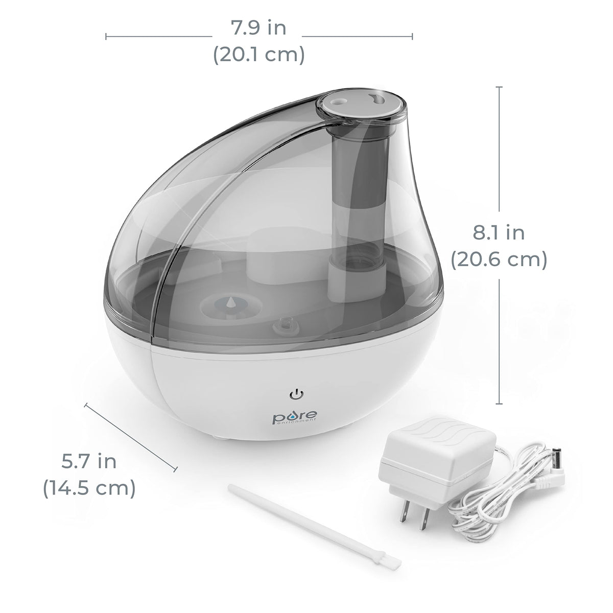 Pure Enrichment MistAire Silver Ultrasonic Cool Mist Humidifier for Bedroom, Office, Nursery & Indoor Plants - Lasts Up to 25 Hours, Whisper-Quiet Operation, Optional Night Light, & Auto Shut-Off