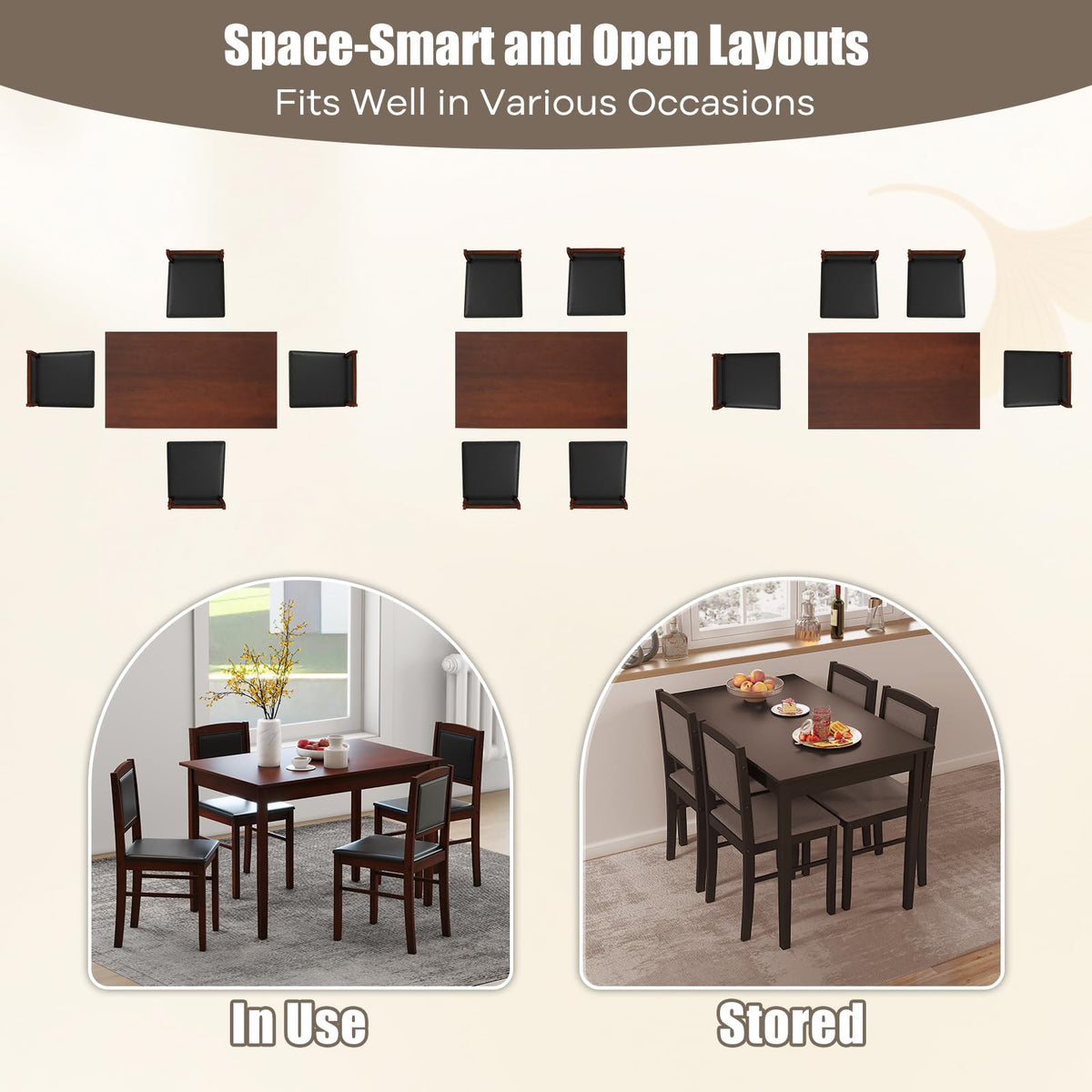NAFORT 5 Piece Dining Table Set for 4, Farmhouse Solid Wood Kitchen Table Chairs Set of 4, Mid-Century Modern Dinette Set w/Upholstered Dining Chairs, 4 Seat Dining Room Table for Kitchen,Office