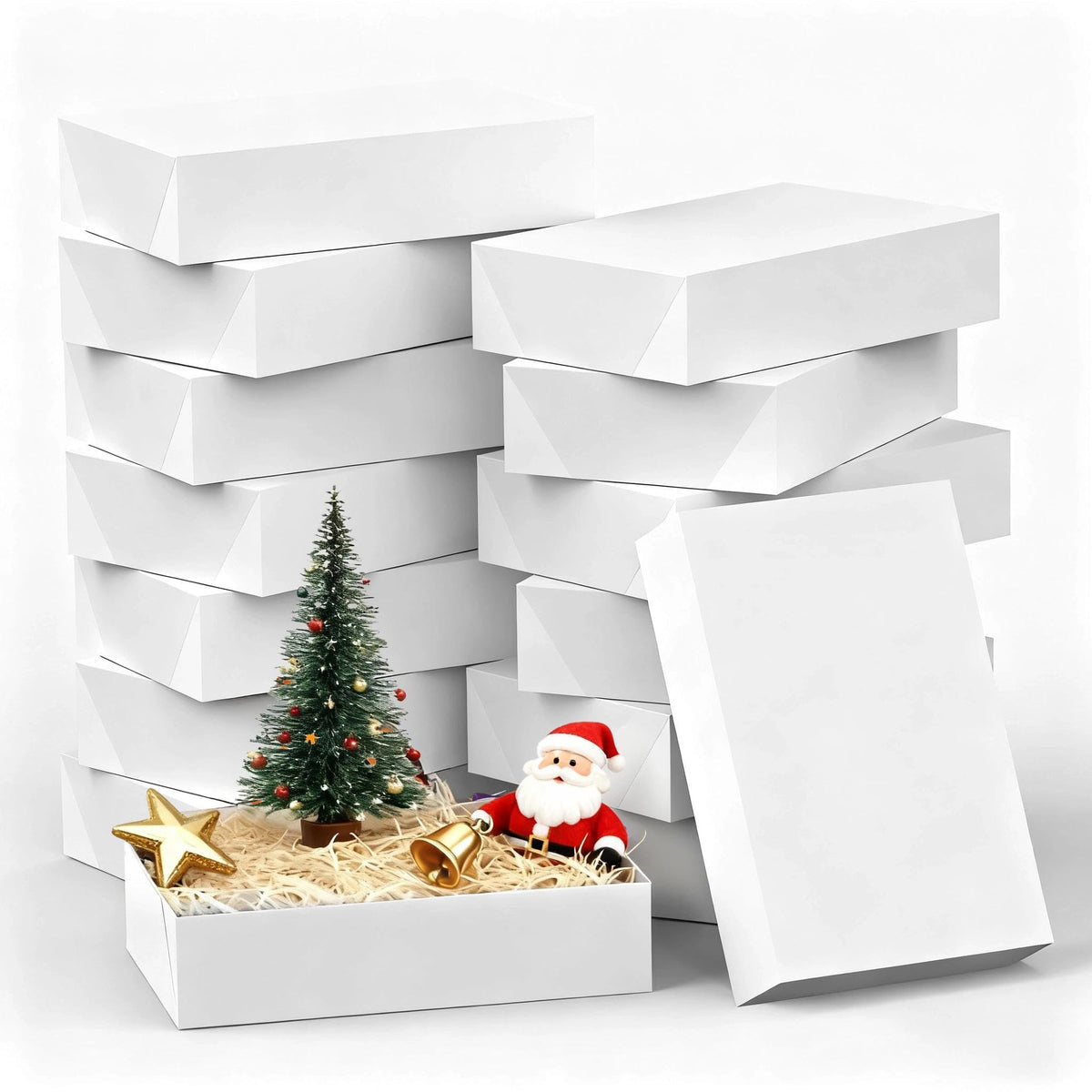 EVERECO 14 Large Gift Boxes with Lids for Presents - 17x11x4 Inches Extra Deep White Shirt Boxes, Christmas Wrapping for Robes, Sweaters, Clothing, Perfect Holiday Gift Box Set