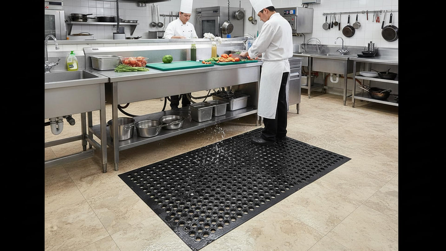 3x5FT Rubber Floor Mat Commercial Anti Fatigue Rubber Drainage Mat New Non Slip Bar Floor Mat Door Mats for Deck,Pool,Restroom,Bathroom,Kitchen,Wet Areas