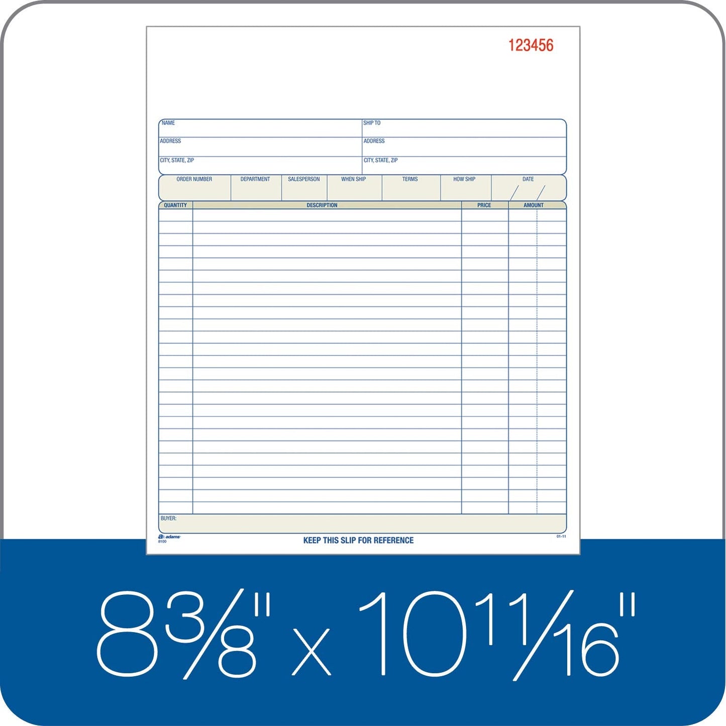 Adams Order Book, Carbonless, White/Canary/Pink, 3-Part, 8-3/8 x 10-11/16 Inches, 50 Sets (TC8100)