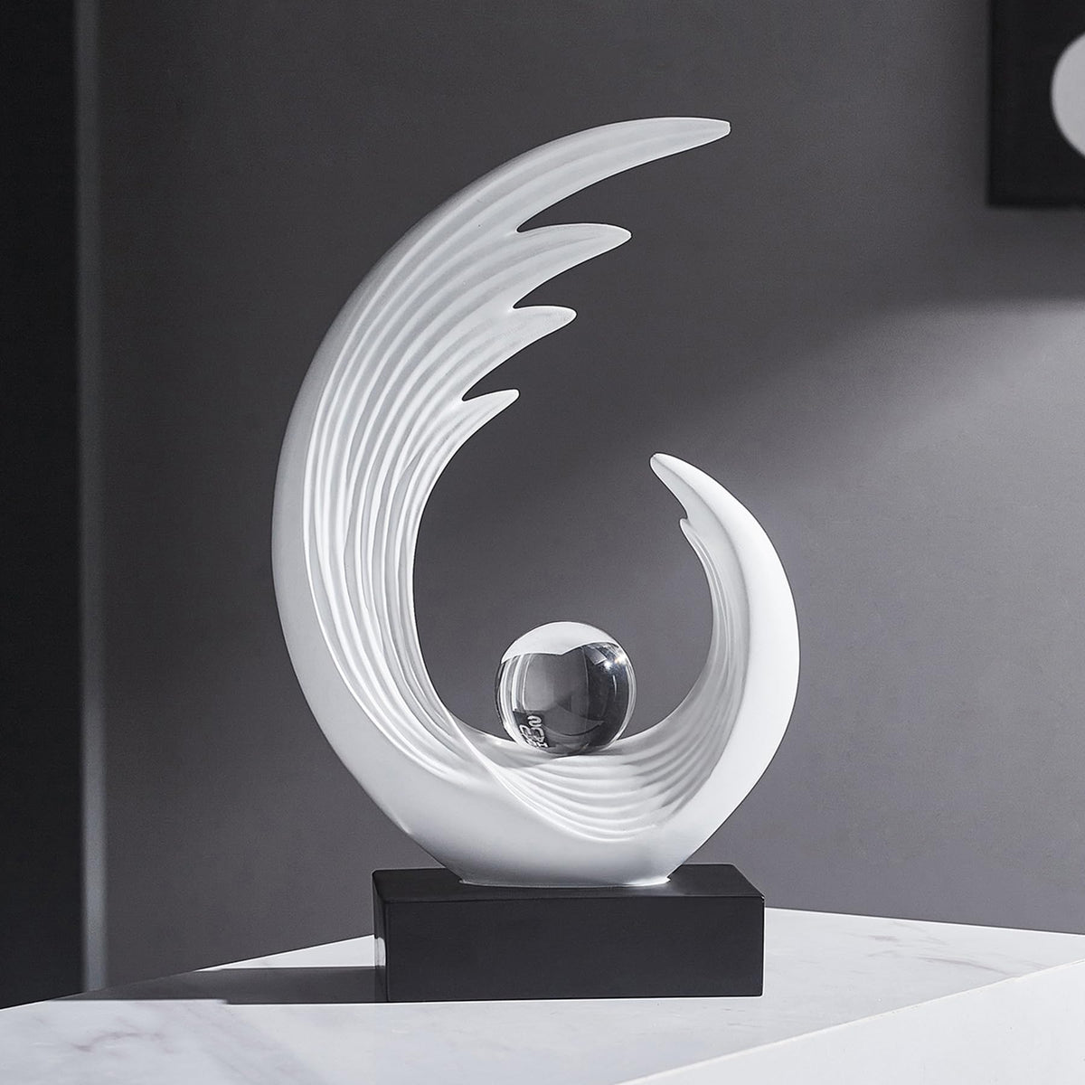 FJS Modern White Statue, Resin Shelf Decor, Abstract Art Sculptures for Living Room, Bookshelf, Dining Room, Office, Coffee Table, TV Stand
