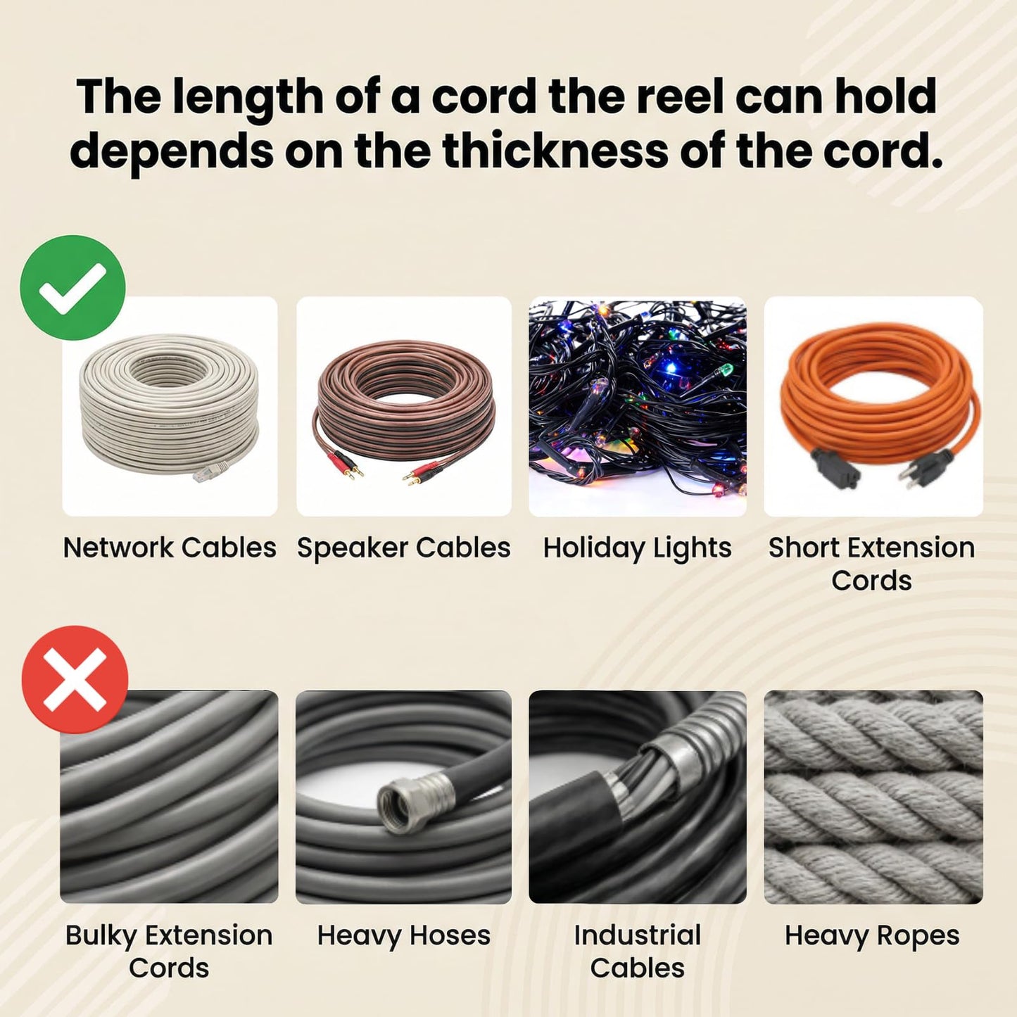 Hacaroa Cord Storage Reel with Center Spin Handle, Plastic Extension Cord Winder Manual Cable Holder Organizer Tangle-free for RVs, Network Cables, Pet Leashes, Black