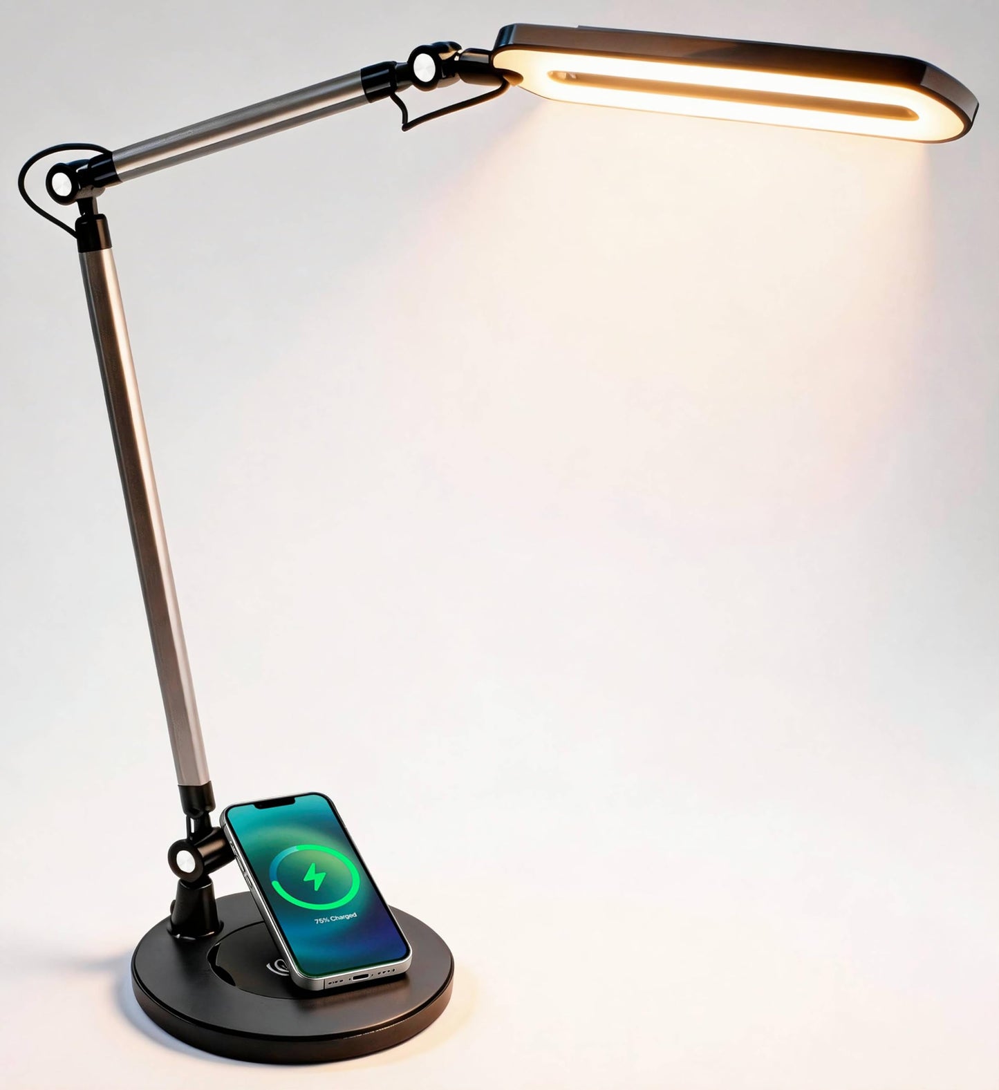 OTUS LED Architect Desk Lamp for Home Office with Wireless Charger, Adjustable Swing Arm, 32 in Tall, 11.8 in Panel, 3 Color Modes, 12 Dimmable Levels, Eye-Caring for Reading, Study, Video Calls