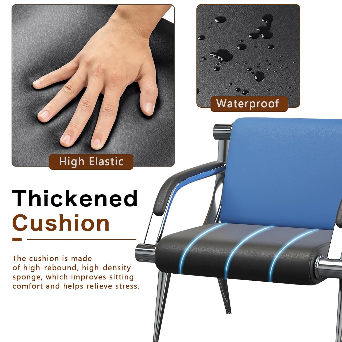 wonline 3 Seat Waiting Room Chair with Armrest PU Leather Office Furniture, Office Guest Seating Lobby Conference Reception Chairs for Airport Clinic Hospital Bank Salon Barber(Blue&Black)