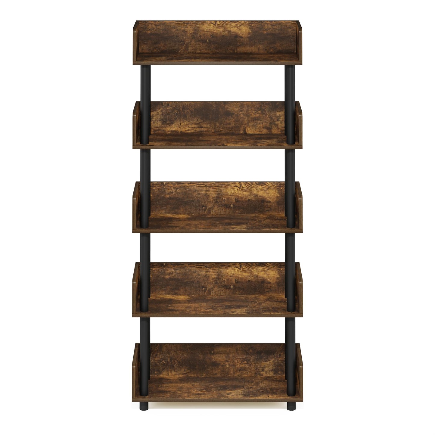 Furinno TURN-N-TUBE 5-Tier Display Shelf, Storage Shelves, Book Shelf, Open Shelves with Rounded Corner Top Edges, for Organization and Storage, Living Room, Home Office, Amber Pine