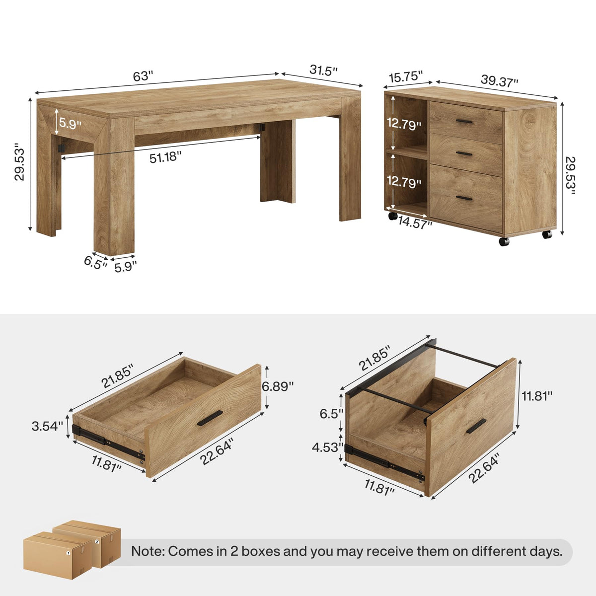 Tribesigns 63" L Shaped Desk with Storage, Executive Office Desk with Rolling File Cabinet Combo, Large Computer Table with Drawers and Shelves, Business Furniture Set for Home Office, Brown