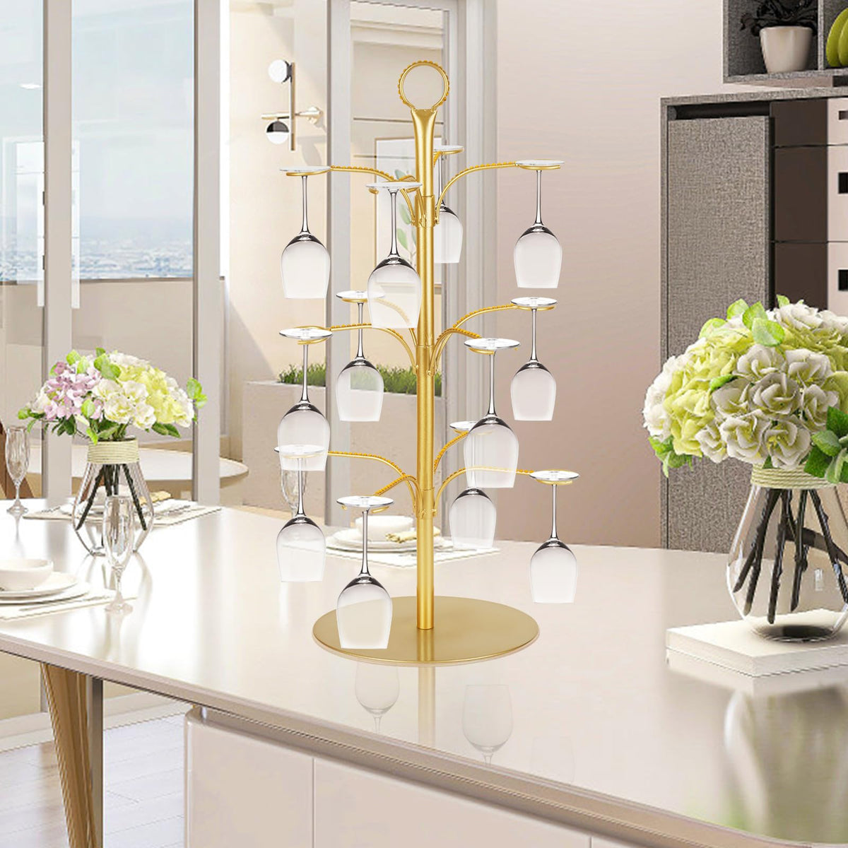 ALIMOTA Cocktail Tree Stand for Drinks Champagne Tower Wine Glasses Holder, 3 Tier 12 Holders, Bar Home Drinks Tree Display Suitable for Gin, Cocktails, Champagne, Wine