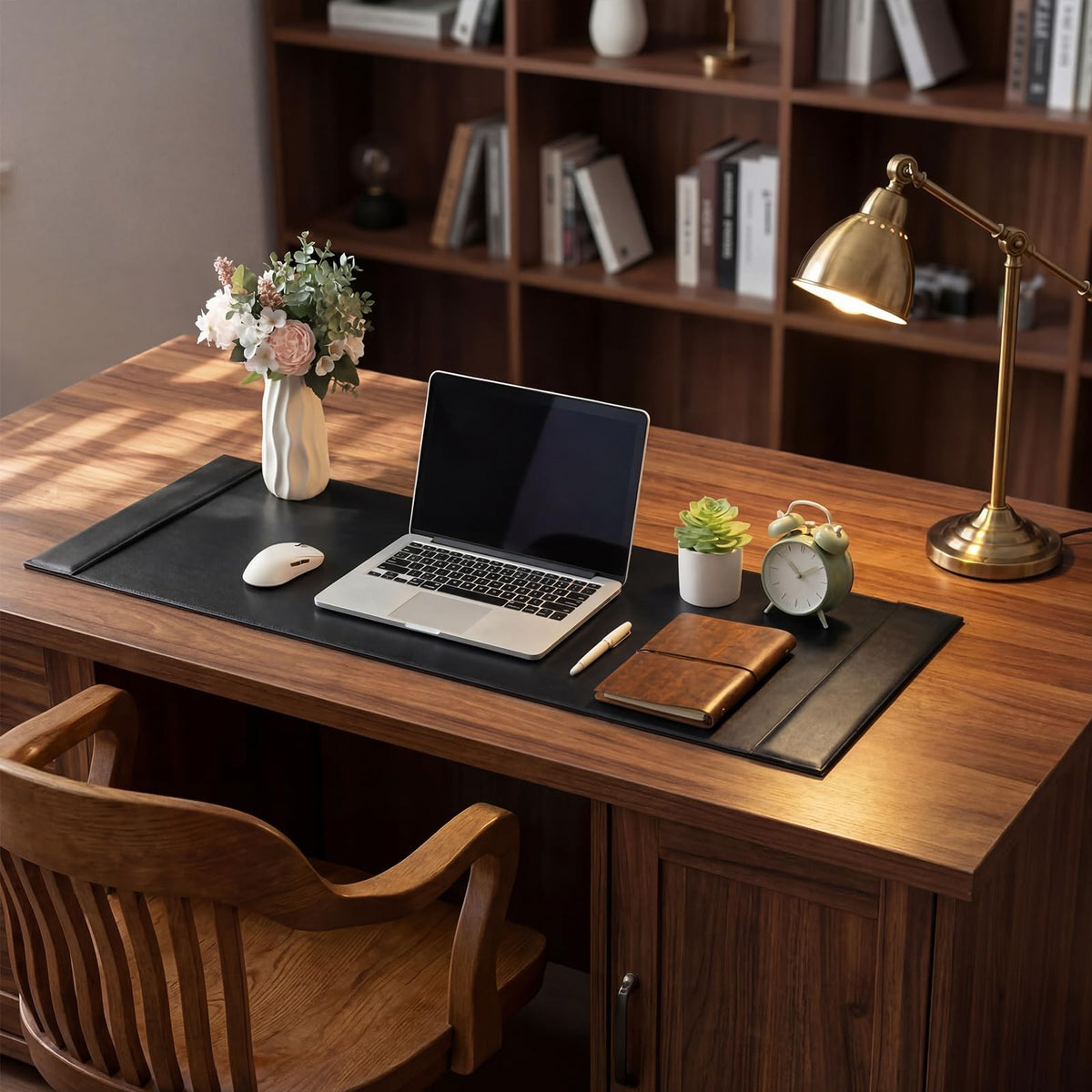 Saysurey 47.2 x 17 Inch Leather Desk Pad Protector with Side Rails, Executive Office Desk Mat for Home Workspace, Writing Surface, Mouse & Keyboard Pad, Elegant Gift for Men Dad Husband(Black)