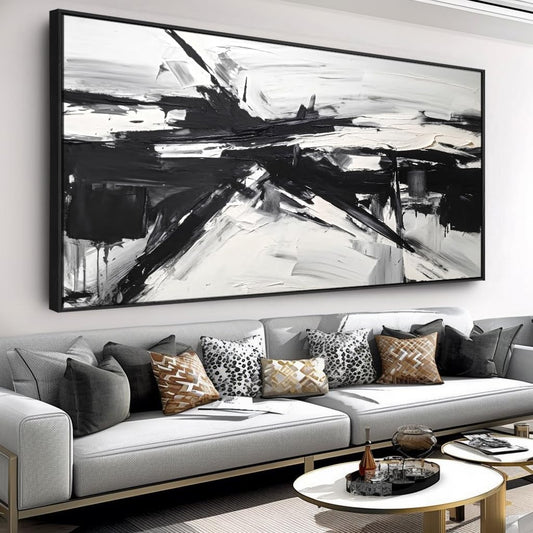 Wall Art Abstract Canvas Painting Black and White Modern Artwork for Living Room Bedroom Dining Room Home Office Decor 20"x40" with Framed