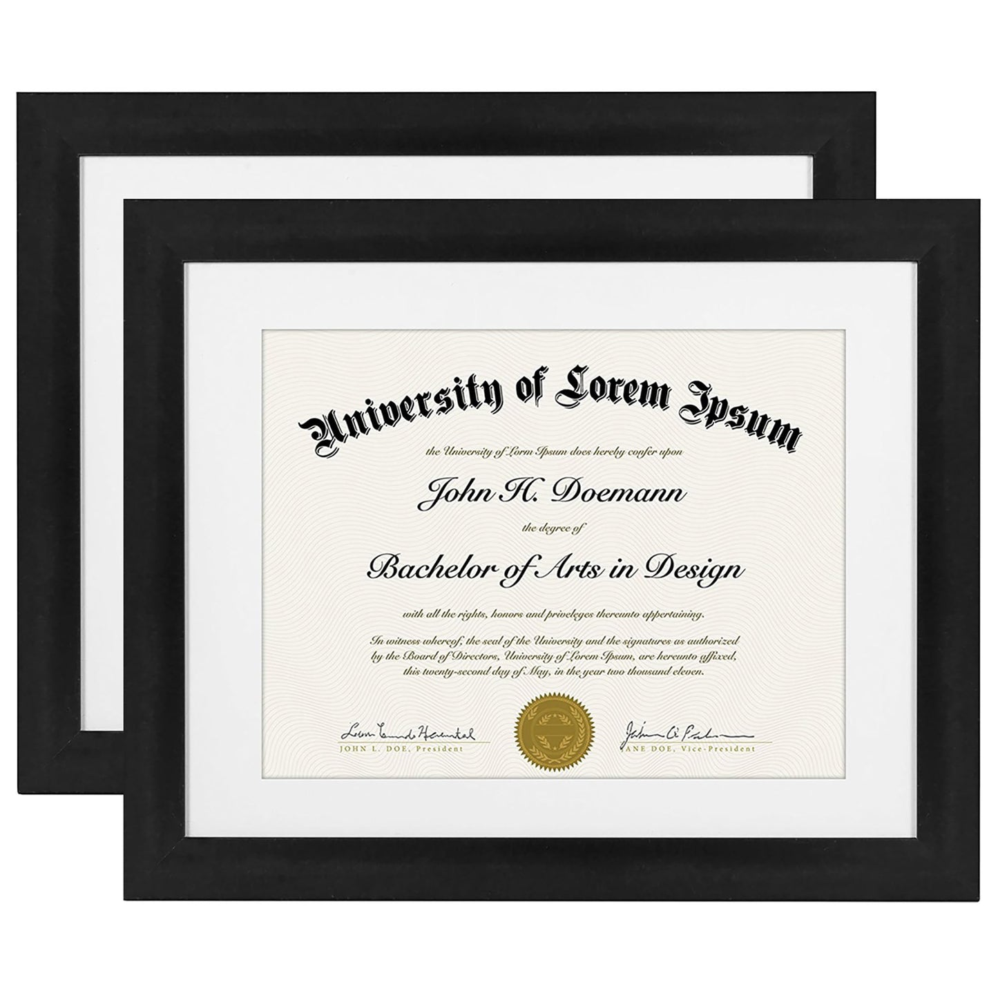 Americanflat 11x14 Diploma Frame with Shatter-Resistant Glass - Set of 2 - Use as 8.5x11 Frame with Mat or Display 11x14 Documents Without Mat - Certificate Frames with Engineered Wood - Black