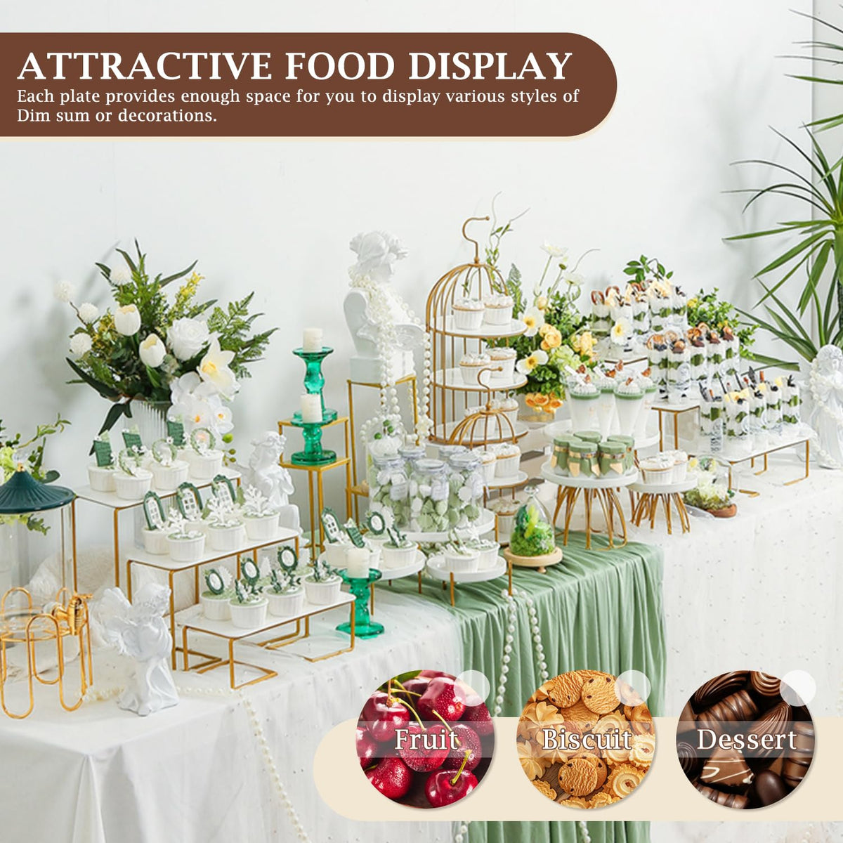 AIJIDIWO 12 Inch 3 Tier Serving Stand Polypropylene Serving Platter Tier Serving Trays with Collapsible Sturdier Rack, Serving Dishes and Platters for Thanksgiving, Christmas, Entertaining, Gold,