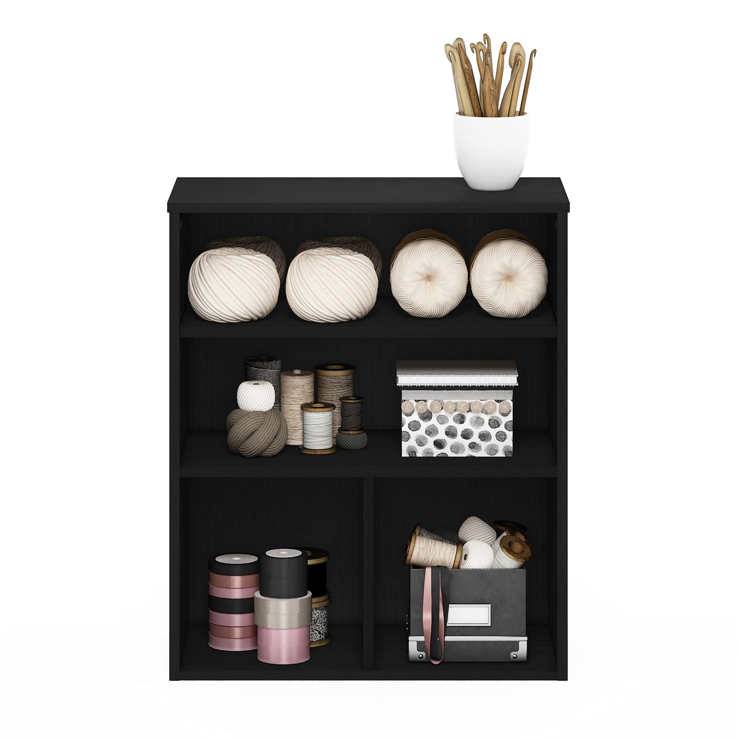 Furinno PASIR Book Shelf, 3-Tier Display Bookshelf with Adjustable Shelf, Cube Storage Bookcase, 11.8 x 23.6 x 28.2, for Living Room, Bedroom, Home Office, Black Oak