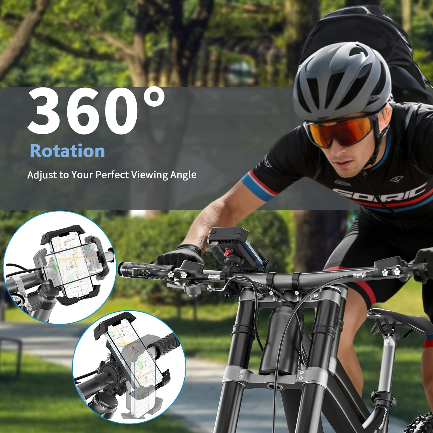 iLiveX Bike Phone Holder, Anti-Shake Motorcycle Phone Mount with Security Lock, Handlebar Cell Phone Clamp for Bicycle Scooter Ebike Stroller for iPhone 16 15 14 Pro Max, 4.7-6.8" Phones