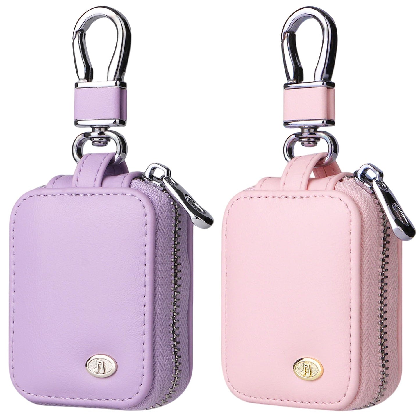 Ordeonrus 2 PCS Earbud Case with Keychain Portable PU Leather Headphone Storage Bag Shell Earphone Organizer for Wired Wireless Earphone Earbud Earpieces SD Memory Card Camera Chips (Purple + Pink)