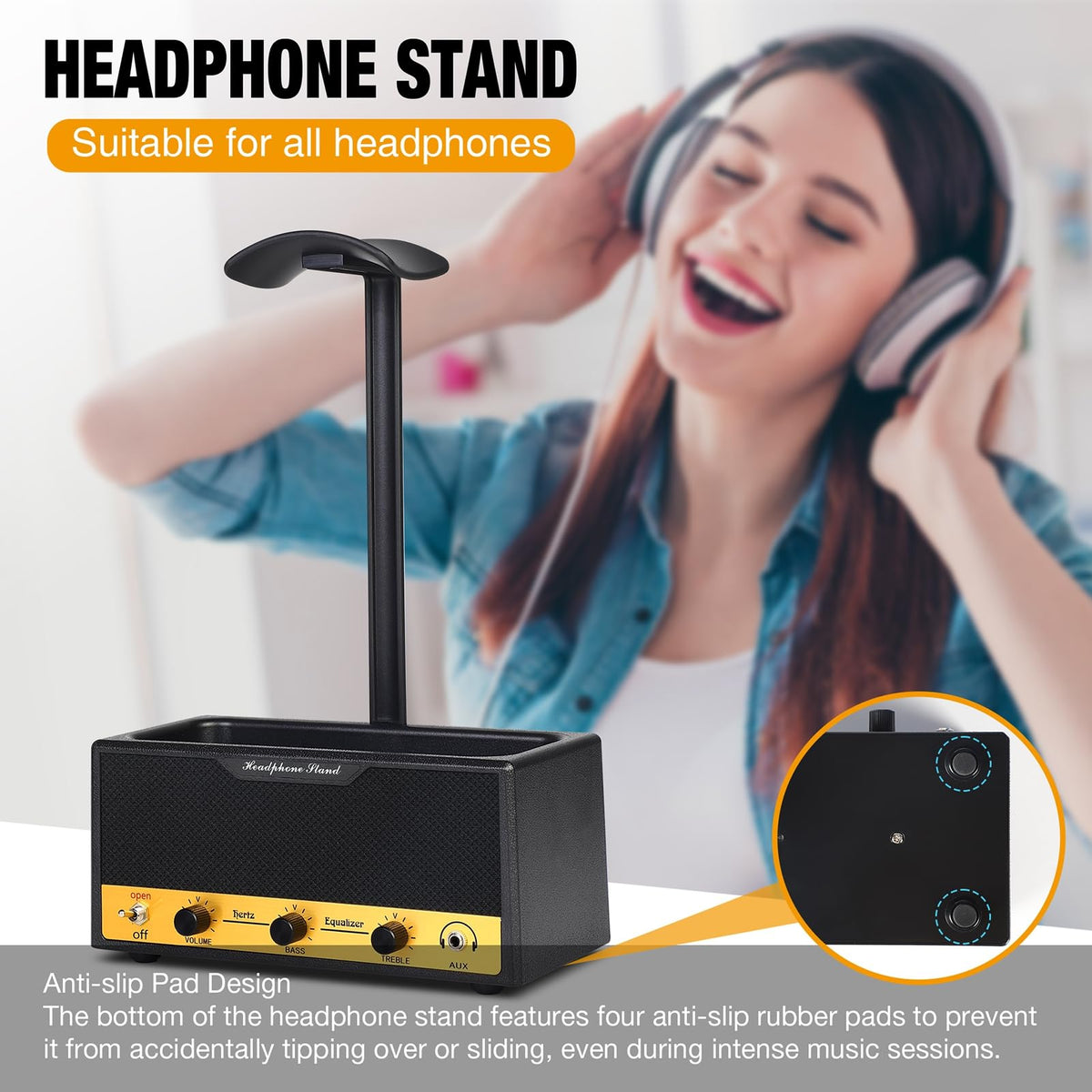 Lesdexzz Headphone Stand with Cable Storage, Display Music Lovers' Decorative Items & Suitable Headphone Holder, Contains 1 Base 1 Support Rod 1 Headrest (Cloth Texture Black)