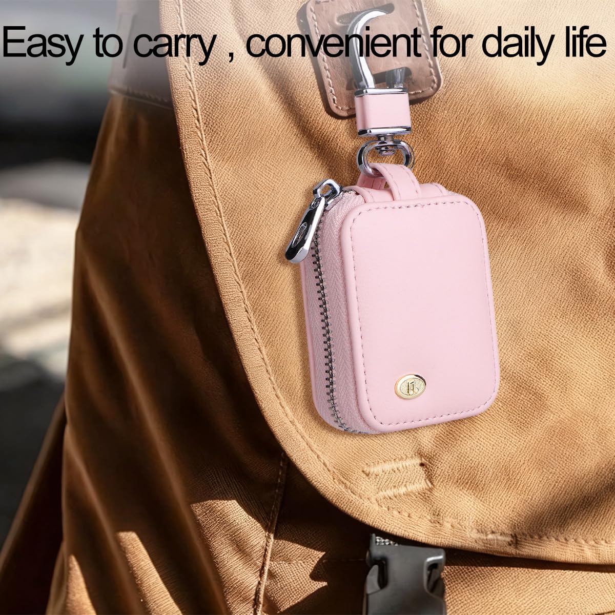 Ordeonrus 2 PCS Earbud Case with Keychain Portable PU Leather Headphone Storage Bag Shell Earphone Organizer for Wired Wireless Earphone Earbud Earpieces SD Memory Card Camera Chips (Purple + Pink)