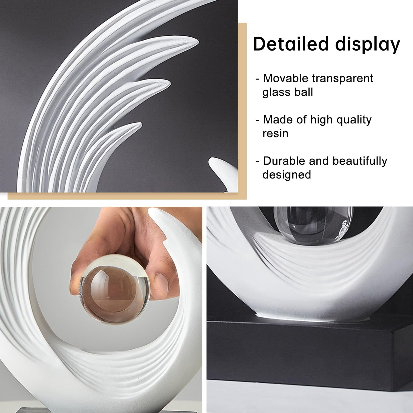 FJS Modern White Statue, Resin Shelf Decor, Abstract Art Sculptures for Living Room, Bookshelf, Dining Room, Office, Coffee Table, TV Stand