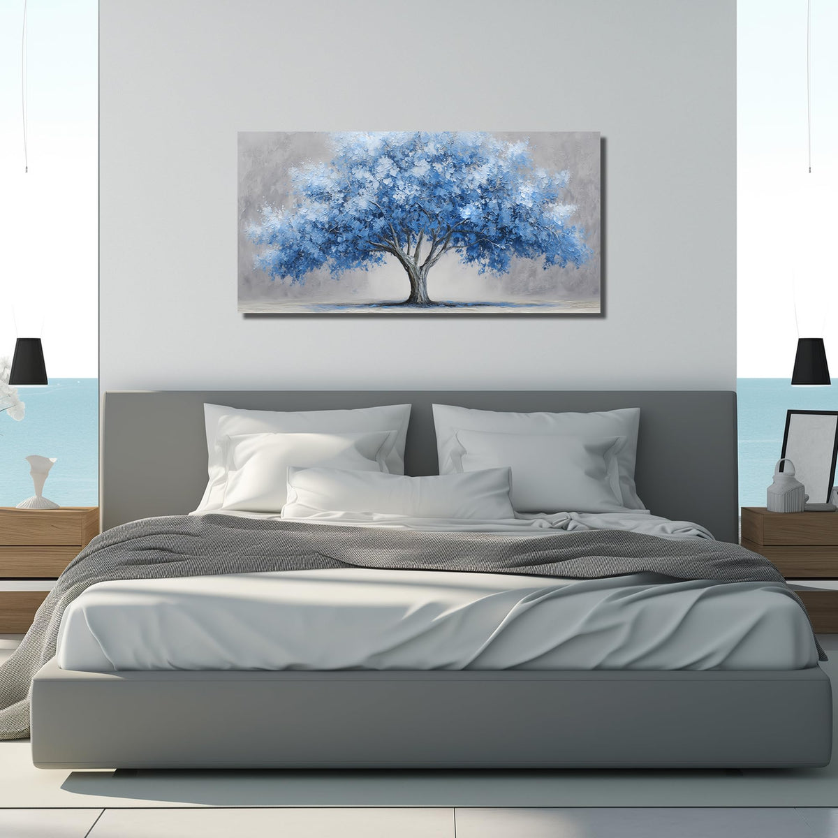 WVMAPTA Tree Of Life Wall Art For Living Room Blue Wall Decor For Office Tree Prints Wall Art For Bedroom Size 20 x 40 Inch