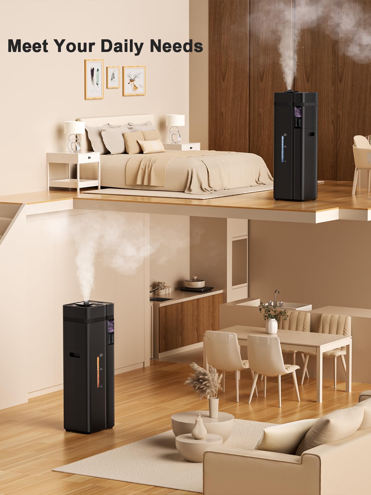 Zeova 13L/3.4Gal Humidifiers for Bedroom, Ultrasonic Warm & Cool Mist Humidifier Large Room, Covers 800ft², 72H Runtime, 24H Timer, 3 Mist Modes Top Fill Quiet Humidifiers for Home, Office, Black
