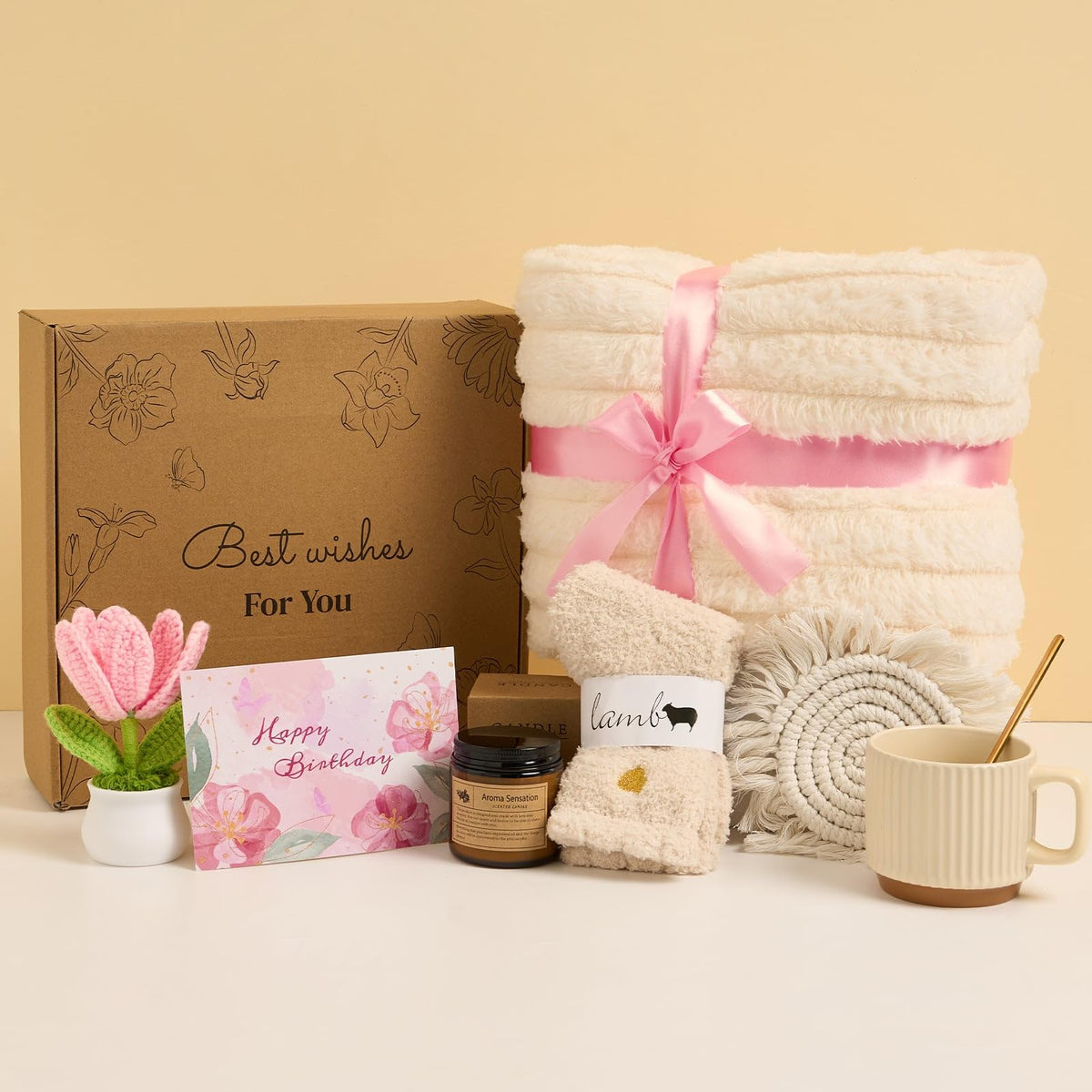 Birthday Gift Box for Women, Happy Birthday Gifts for Her, Cozy Self Care Gift Basket for Mom Sister Best Friend Wife Girlfriend, Get Well Care Package