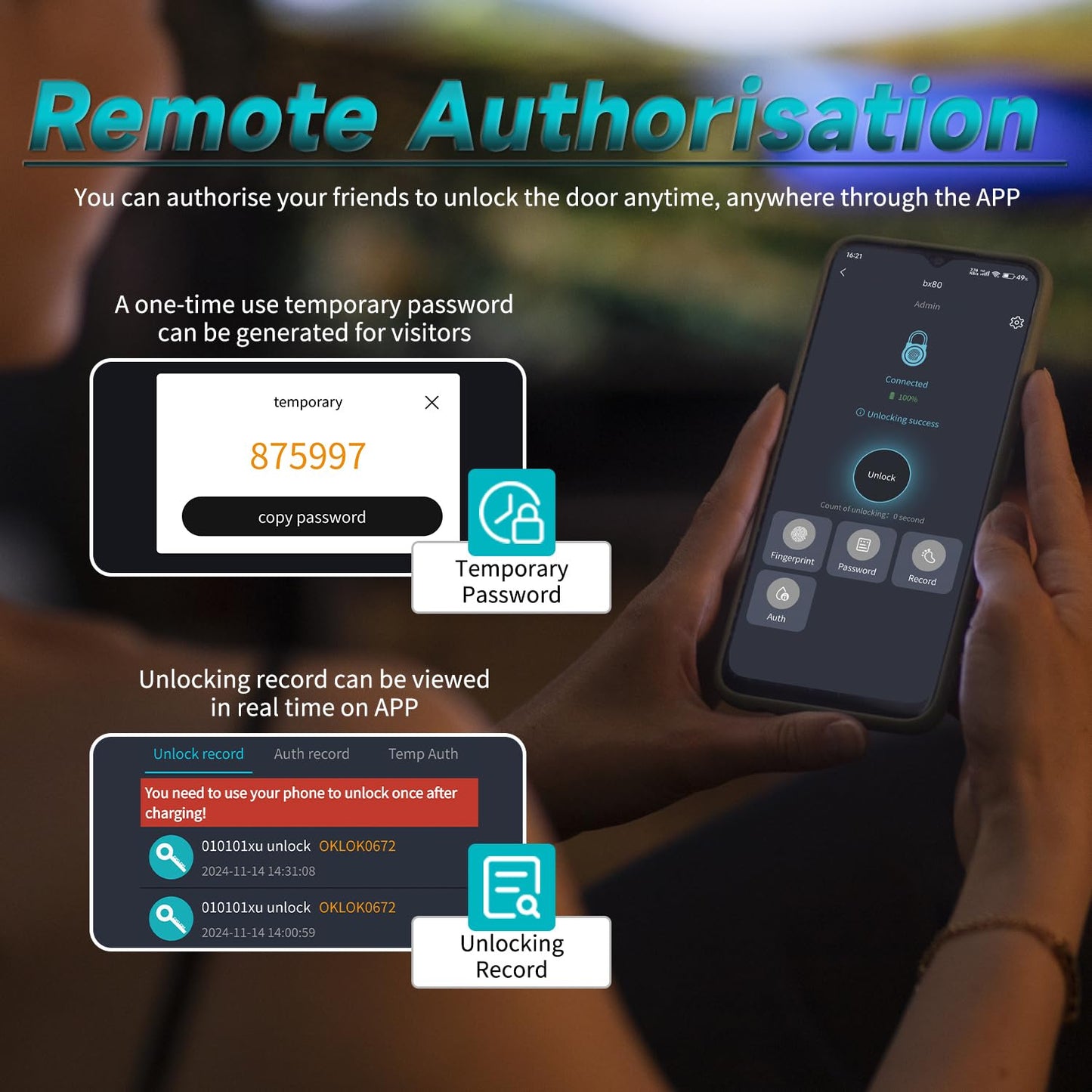 SFW New Smart Lock Boxes, Fingerprint Key Box Bluetooth Key Box with App Control & Passcode, Waterproof Wall Mounted & Door Hanging Security Lock Box (Fingerprint Unlock)