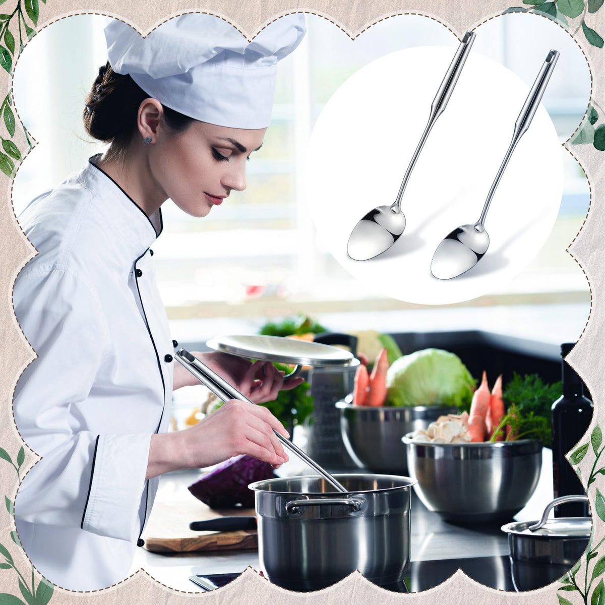 LOYIM 2 Pcs Stainless Steel Cooking Spoon, 15'' Large Stainless Steel Solid Serving, Basting Spoon for Cooking, Kitchen Non-stick and Heat Resistant, Dishwasher Safe, Easy to Clean