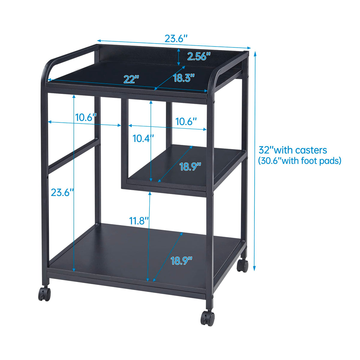 Fannova Printer Stand with Storage Shelf for Home Office Organization, 22 x 18 Inch Large Printer Table with Wheels, Shredder Stand, CPU Stand, Rolling Cart for Host Computer, PC Tower, Desktop- Black