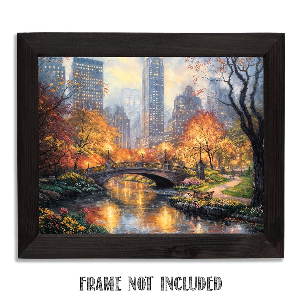Autumn In Central Park Painting - 11x14 Unframed Poster Cityscape Wall Art, New York City Fall Decor, Urban Landscape, Scenic Park, Romantic City, Skyscrapers, Nature, Tranquil Condo & Apartment Décor