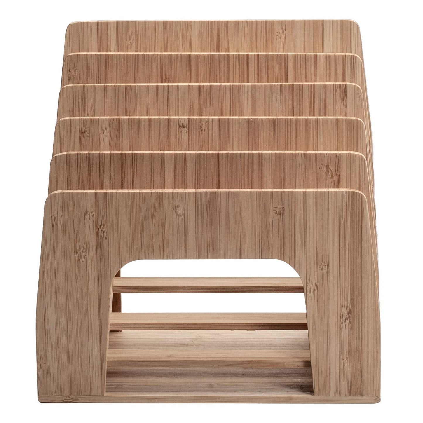 MobileVision Bamboo Desktop Inclined File Folder Organizer and Paper Tray, Upright Sections, Step Sorter, 5 Slots