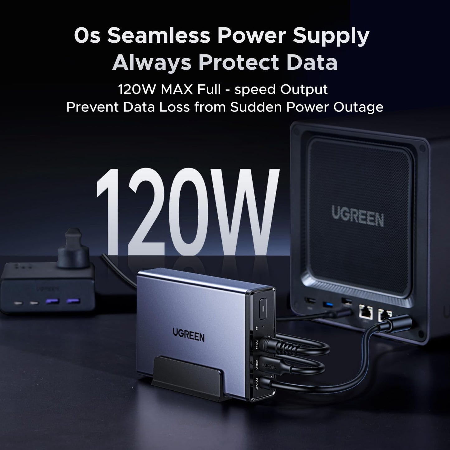 UGREEN NAS UPS, 120W DC Battery Backup & Surge Protector, 12000mAh Uninterruptible Battery Power Supply Only Compatible for DH2300, DH4300 Plus, DXP2800, DXP4800,DXP4800 Plus,DXP4800 Pro,DXP480T Plus