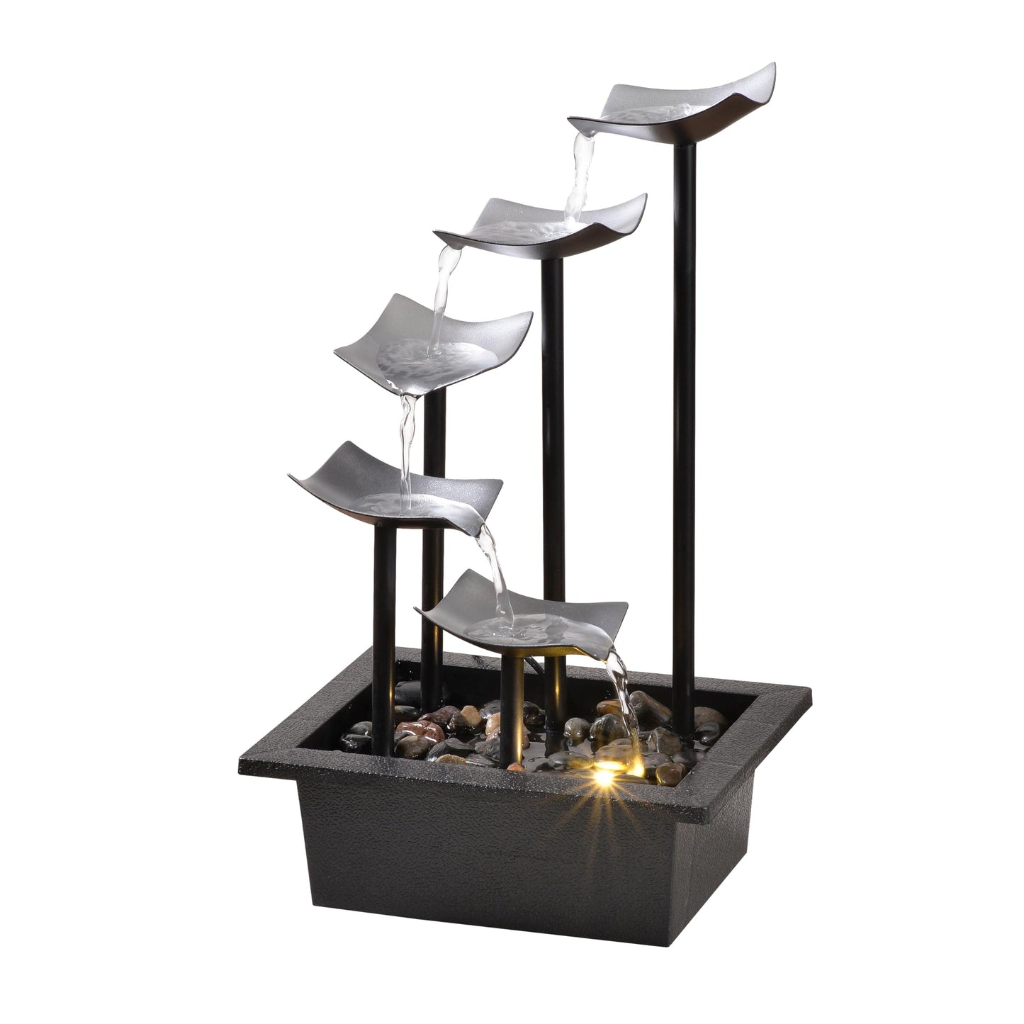 Zeitklang 14" Indoor Tabletop Fountain, 5-Tier Modern Waterfall with LED Light and Natural River Rocks, Home Bedroom and Office Relaxation Decor, Zen Desktop Water Feature for Home & Office Gift