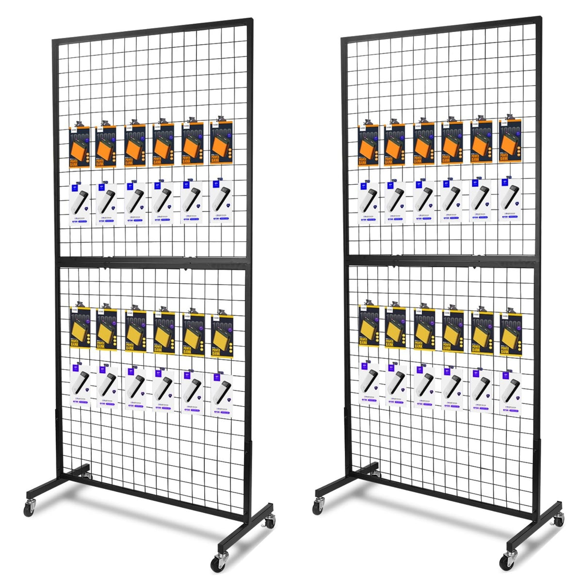 NectaCol Grid Wall Panels, 2 Packs 3'x 6' Grid wall Panels Stand with T-Base, Black Wire Gridwall Display Rack, Craft Show Display Rack, Art Gridwall Display Stand