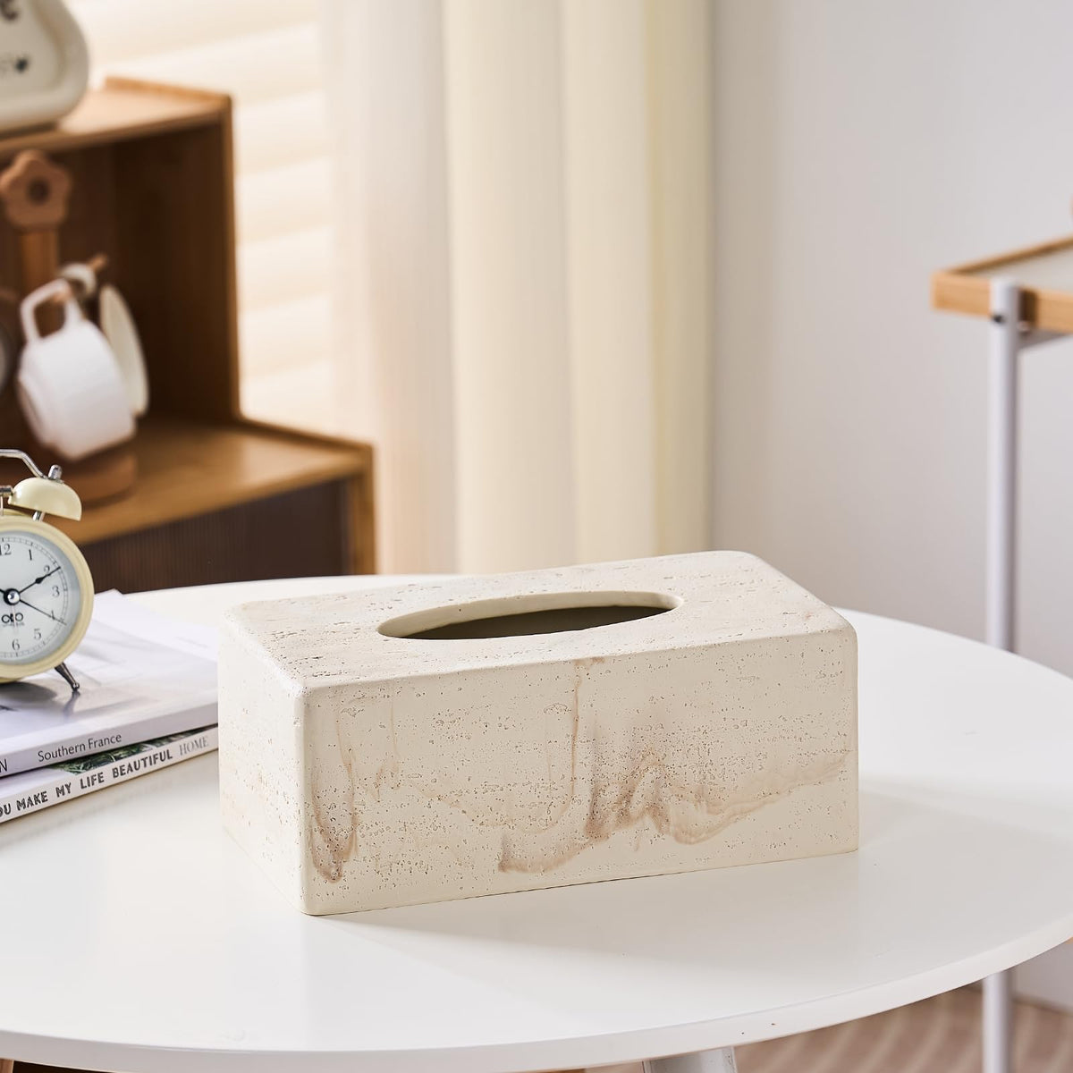 Natural Travertine Textures Tissue Box Cover Rectangular (Only Suitable for Standard Sized Tissue Box) for Decor,Resin Tissue Box for Bathroom Countertop,Bedside,Office（Made of Resin, Height of 4 in
