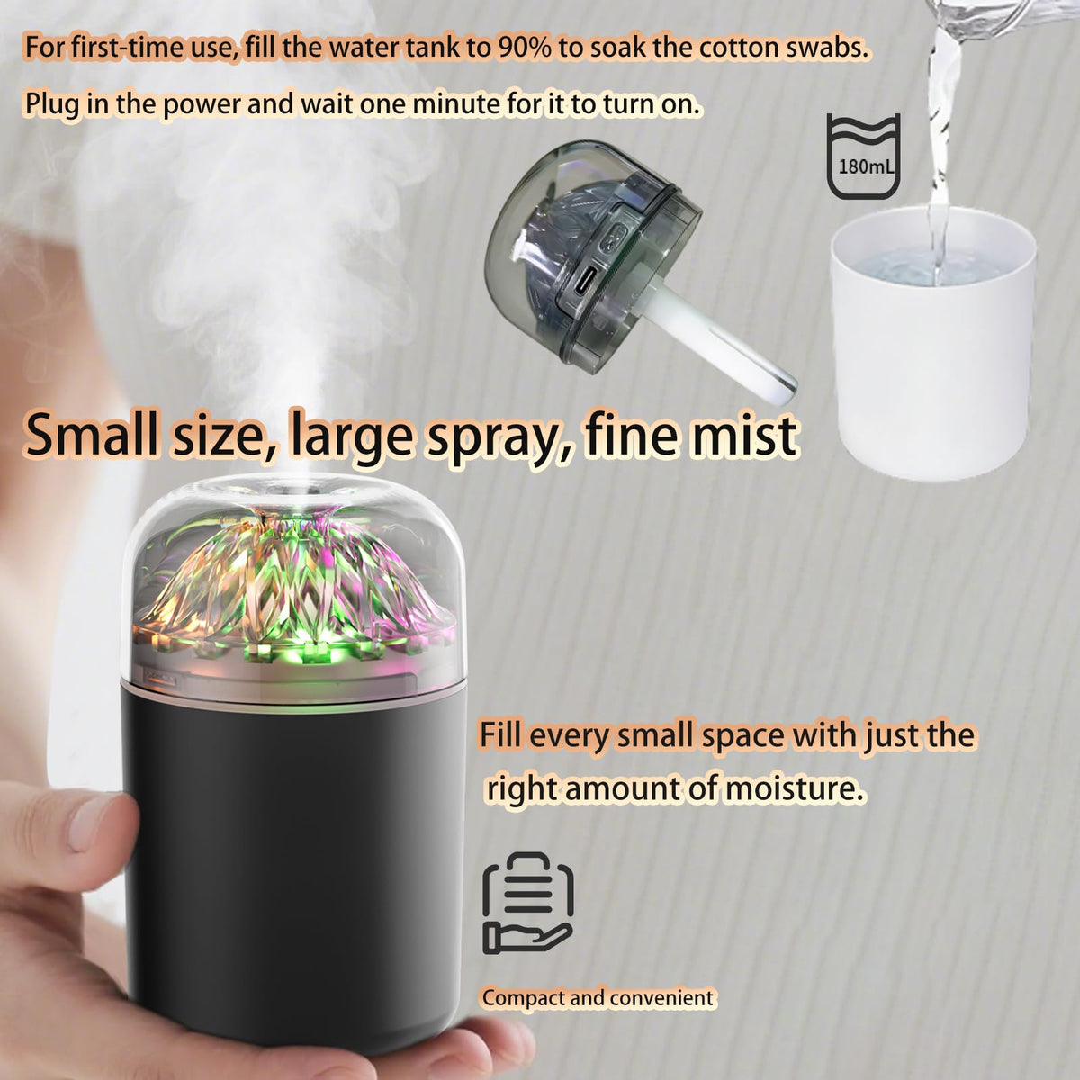 Mini Personal Cool Mist Humidifier-Humidifier for plants with led lights,usb portable air humidifiers ultra-quiet, Suitable for Babies, Kids, Indoor, Bedroom, Office, Car, Travel