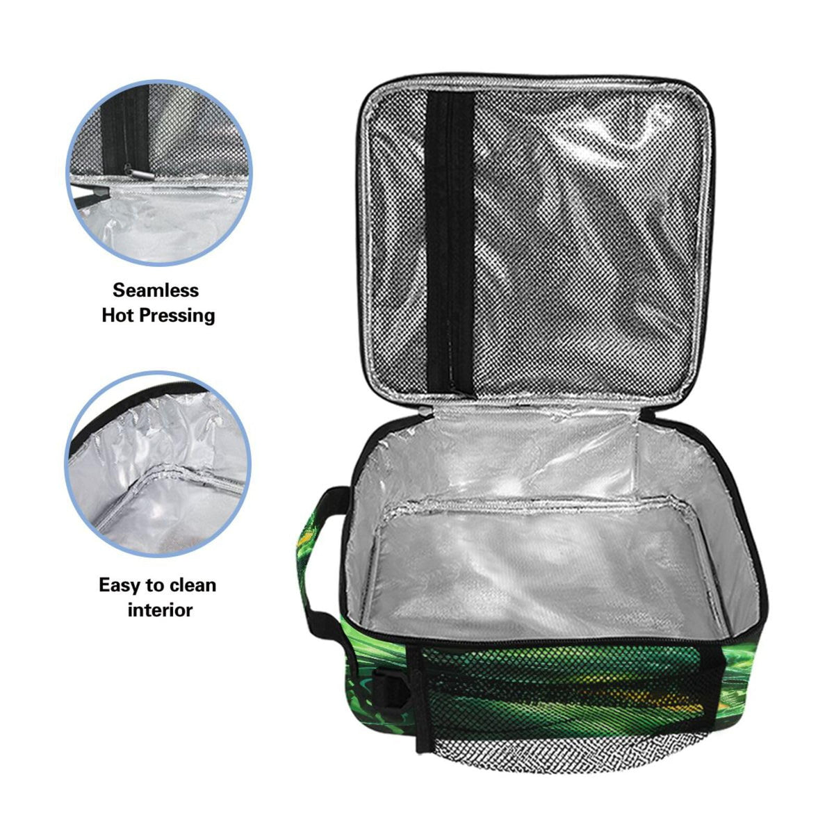Qinllo Fire Dragon Green Black Lunch Box Bag Large for Boys Girls Kid Insulated Lunch Bags Food Container Reusable Lunchbox Expandable Zip Lock Bag Organizer for Men Women Office Picnic School